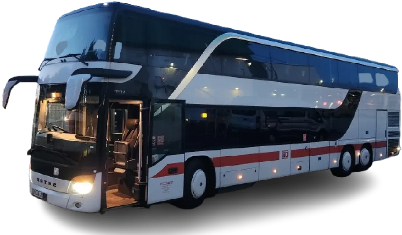Moderner Reisebus von Tempelhofer Reisen in schwarz-weißer Lackierung