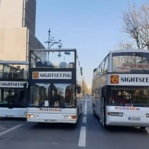 Zwei Tempelhofer-Sightseeingbusse für Stadtrundfahrten in Berlin, mobile Ansicht