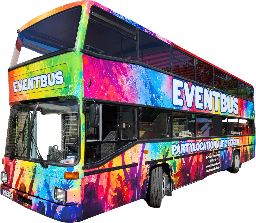 Bunter Eventbus von Tempelhofer Reisen als Partybus in Berlin